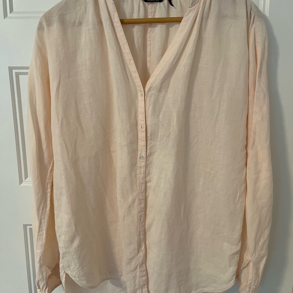 Massimo Dutti Tan Cream Button Down Shirt Mandarin Collar